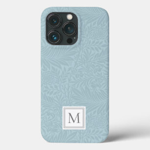 Monograma Botânico Floral Azul Elegante