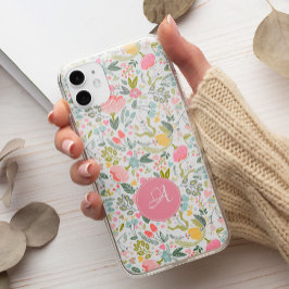 Monograma botânico floral cor-de-rosa pastel fofo