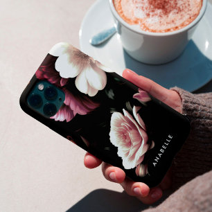 Monograma Botânico Floral Preto Elegante