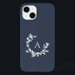 Monograma Botânico Marinho Inicial Azul<br><div class="desc">Uma coroa de folhas e louros desenhada à mão rodeia o monograma ou inicial. A ilustração floral mínima é perfeita para um sentimento rústico ou de fazenda. Clique no botão personalizar para alterar a cor do plano de fundo ou para adicionar mais texto.</div>