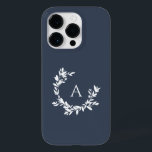 Monograma Botânico Marinho Inicial Azul<br><div class="desc">Uma coroa de folhas e louros desenhada à mão rodeia o monograma ou inicial. Este design de louros mínimo é perfeito para uma fazenda ou para uma sensação rústica. Clique no botão personalizar para alterar a cor do plano de fundo ou para adicionar mais texto.</div>