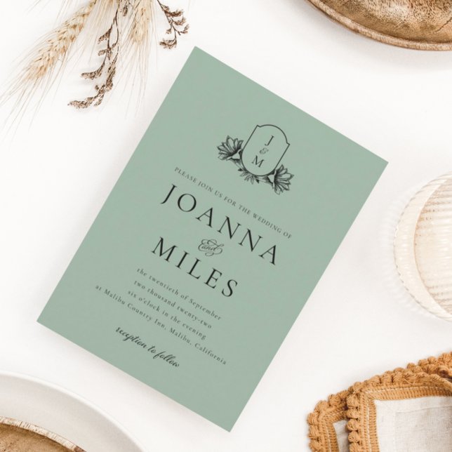 Monograma Botânico Vintage Convite para Sage (Criador carregado)