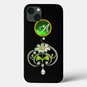 MONOGRAMA BRANCA DE ENAMEL FLOWER, PÉROLS E DIAMA