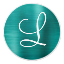 Monograma branco de metal escovado com chic teal