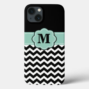 Monograma branco preto de Chevron do verde da