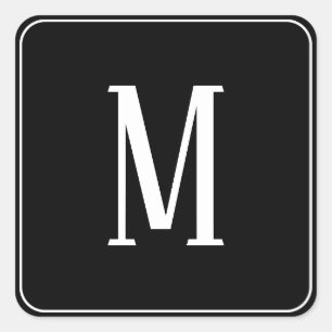 Monograma branco sobre adesivo preto quadrado
