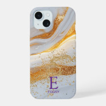 Monograma brilhante dourado mármore branco chic