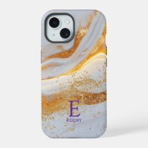Monograma brilhante dourado mármore branco chic