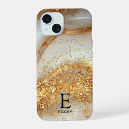 Monograma brilhante dourado mármore branco chic