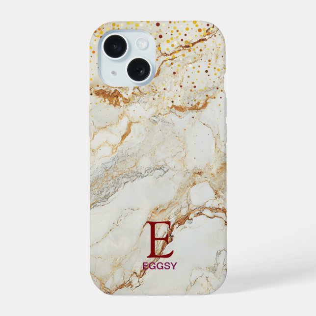 Monograma brilhante dourado mármore branco chic (Verso)