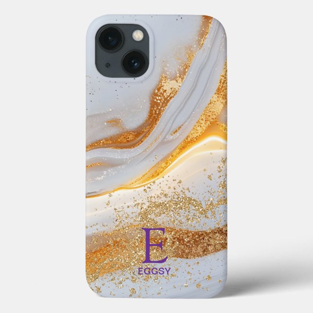 Monograma brilhante em mármore branco chic dourado (Verso)