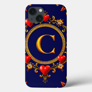 Monograma C Dourado Moldura de Coração Amor Elegan
