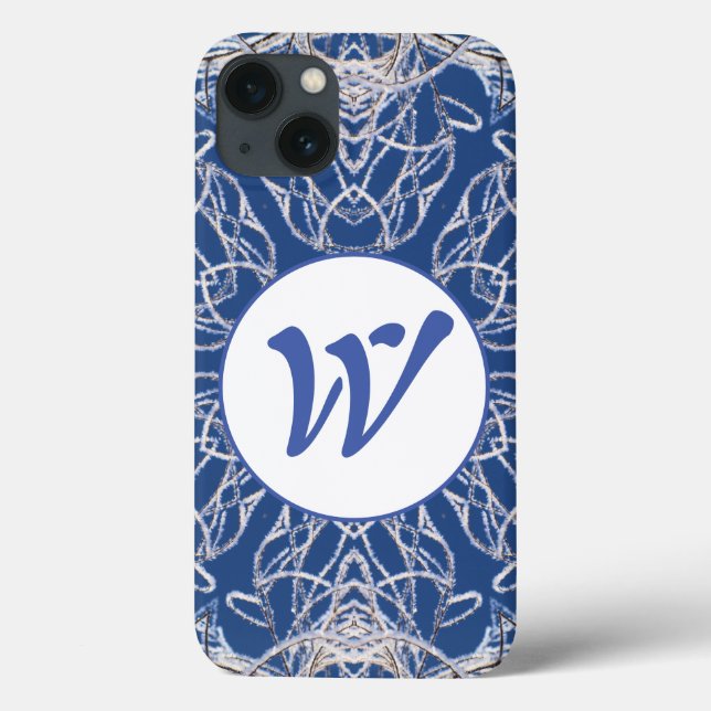 Monograma Caleidoscópio Azul com Linhas Brancas de (Verso)