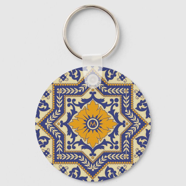 Monograma Cerâmico Azulejo Estilo Azulejo Chaveiro (Frente)