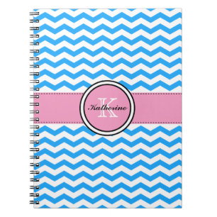 Monograma Chevron azul e caderno espiral