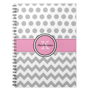 Monograma Chevron cinzento e caderno espiral