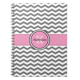 Monograma Chevron cinzento e caderno espiral