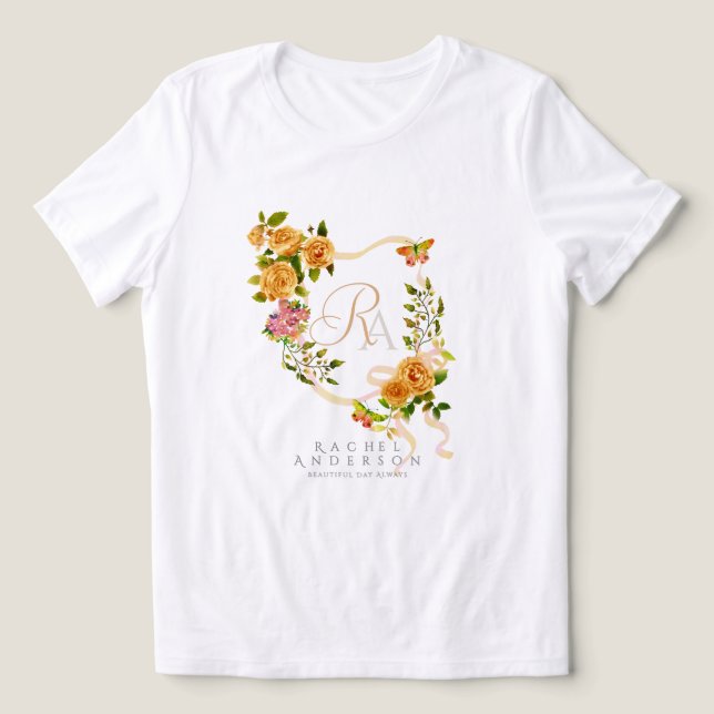 Monograma Chic da Faixa de Rosa Dourada (Design frontal)