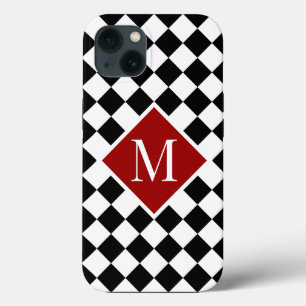 Monograma Chic em Vermelho em Branco Preto Verific