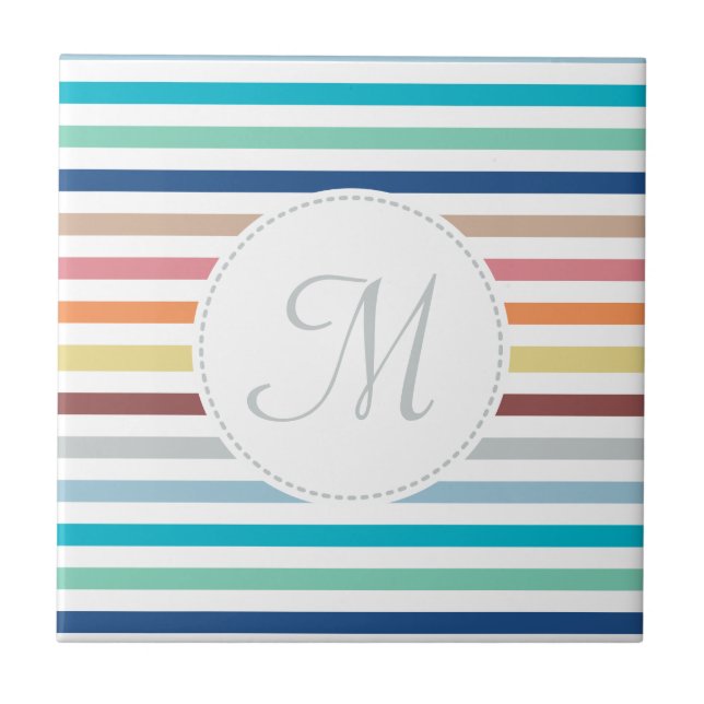 Monograma Chic Pastel Arco-íris Horizontal Stripes (Frente)