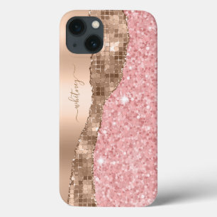 Monograma Cinza-Brilhante Rosa Dourado Marble Girl