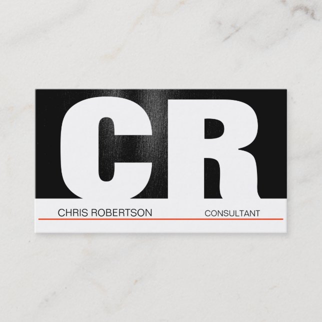 Monograma Cinza Preta Cartão de visita Branco (Frente)