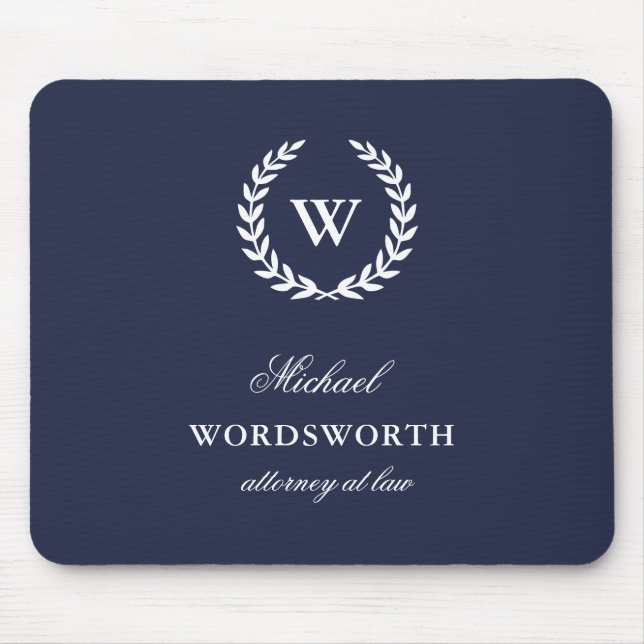 Monograma Classic Elegant Business Blue Mousepad (Frente)