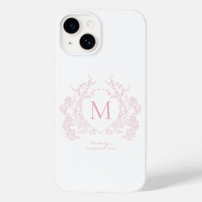 Monograma Clássico Blush Pink Floral Crest (Verso)