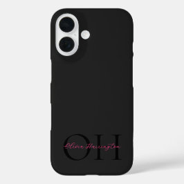 Monograma Clássico de Script Preto e Rosa Moderno
