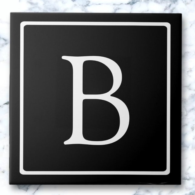 Monograma Clássico Simples | Preto c/ Texto Branco (Criador carregado)