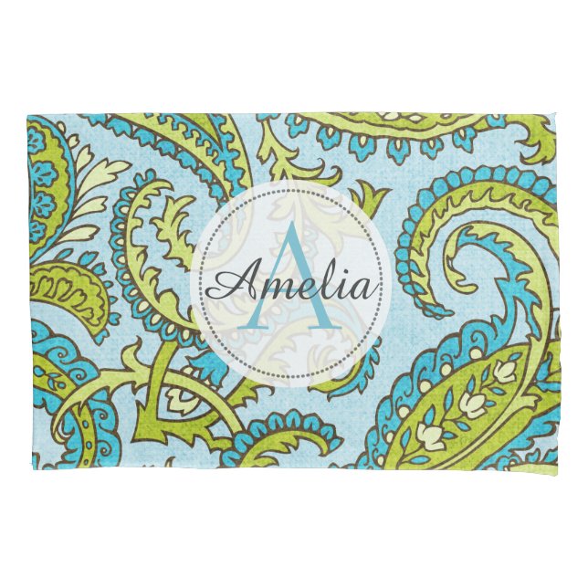 Monograma Colorido Paisley Blue Bohemian Trendy (Frente)