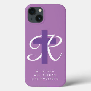 Monograma com cruz religiosa elegante, púrpura cla