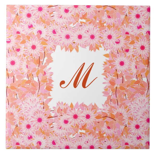 Monograma com flores - cor-de-rosa e pêssego (Frente)