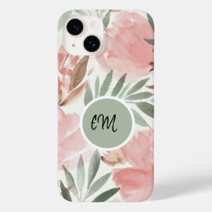 Monograma com padrão floral em aquarela