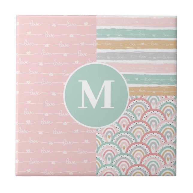 Monograma - Corações Corações Arco-Íris Azulejo Ce (Frente)