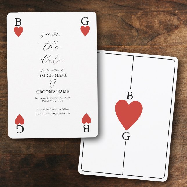 Monograma Corações Jogando Cartão Casamento Salvar (Monogram Hearts Playing Card Wedding Save the Date)