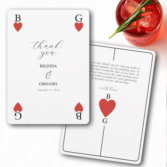 Monograma Corações Jogando Cartões - Obrigado (Monogram Hearts Playing Card Wedding Thank You)