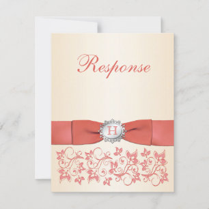Monograma Coral Champanhe Floral Casamento RSVP