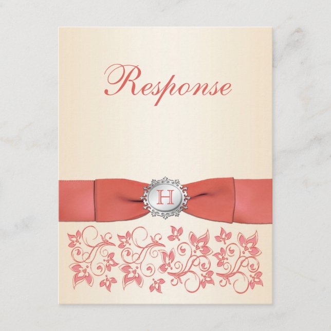 Monograma Coral Champanhe Flores Casamento RSVP (Frente)