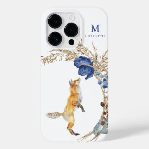 Monograma Cute Woodland Fox Aquarela Nome Floral