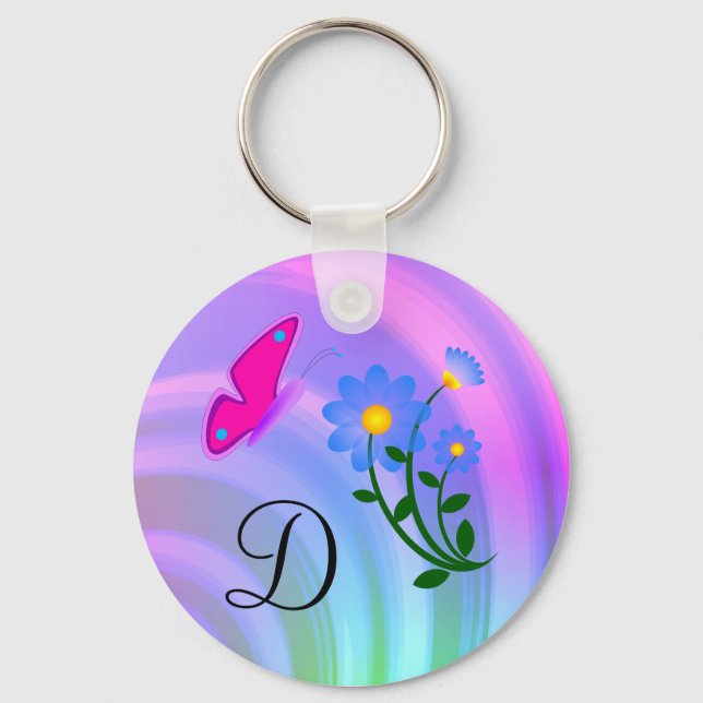 Monograma D Flor Butterfly Chaveiro (Frente)