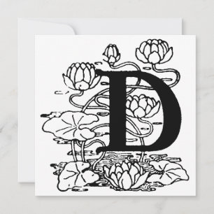 Monograma D Padrão Floral Branco e Preto Inicial