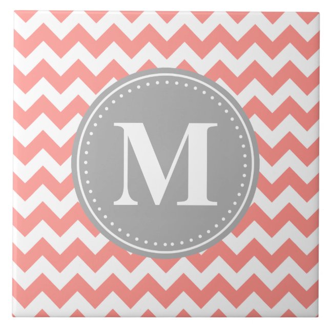 Monograma da Cinza Coral Pink Chevron Zigzag (Frente)