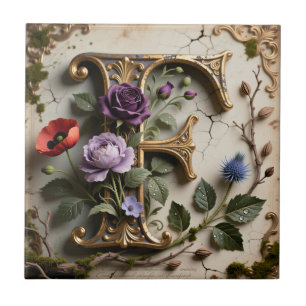 Monograma da Letra F com Patina Floral Vitoriana