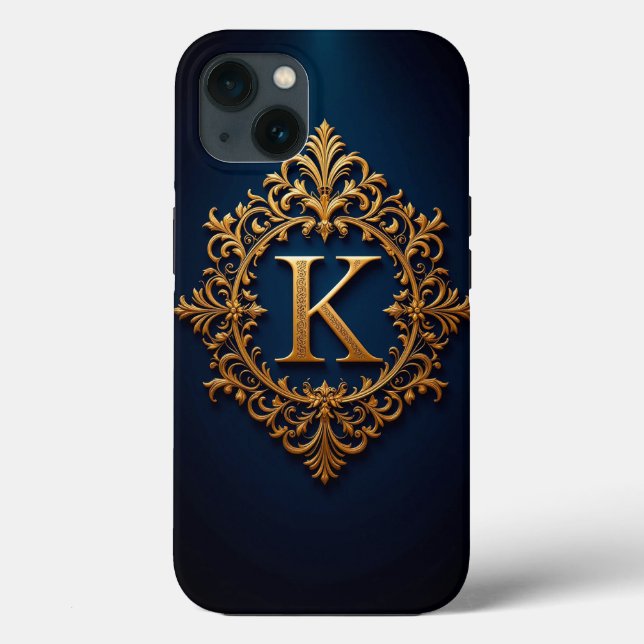 Monograma da Letra K Dourada Elegante (Verso)