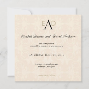 Monograma Damask - convite para casamento