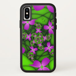 Monograma das Flores Fractais Verdes, Rosa Neon Mo