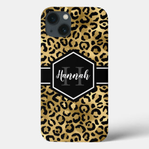 Monograma das Manchas Leopardo Pretas Douradas