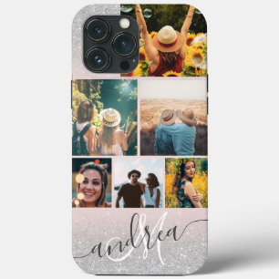 Monograma de 6 fotos com brilho prateado