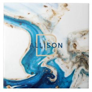 Monograma de Abstrato de Dourada branco-branco azu